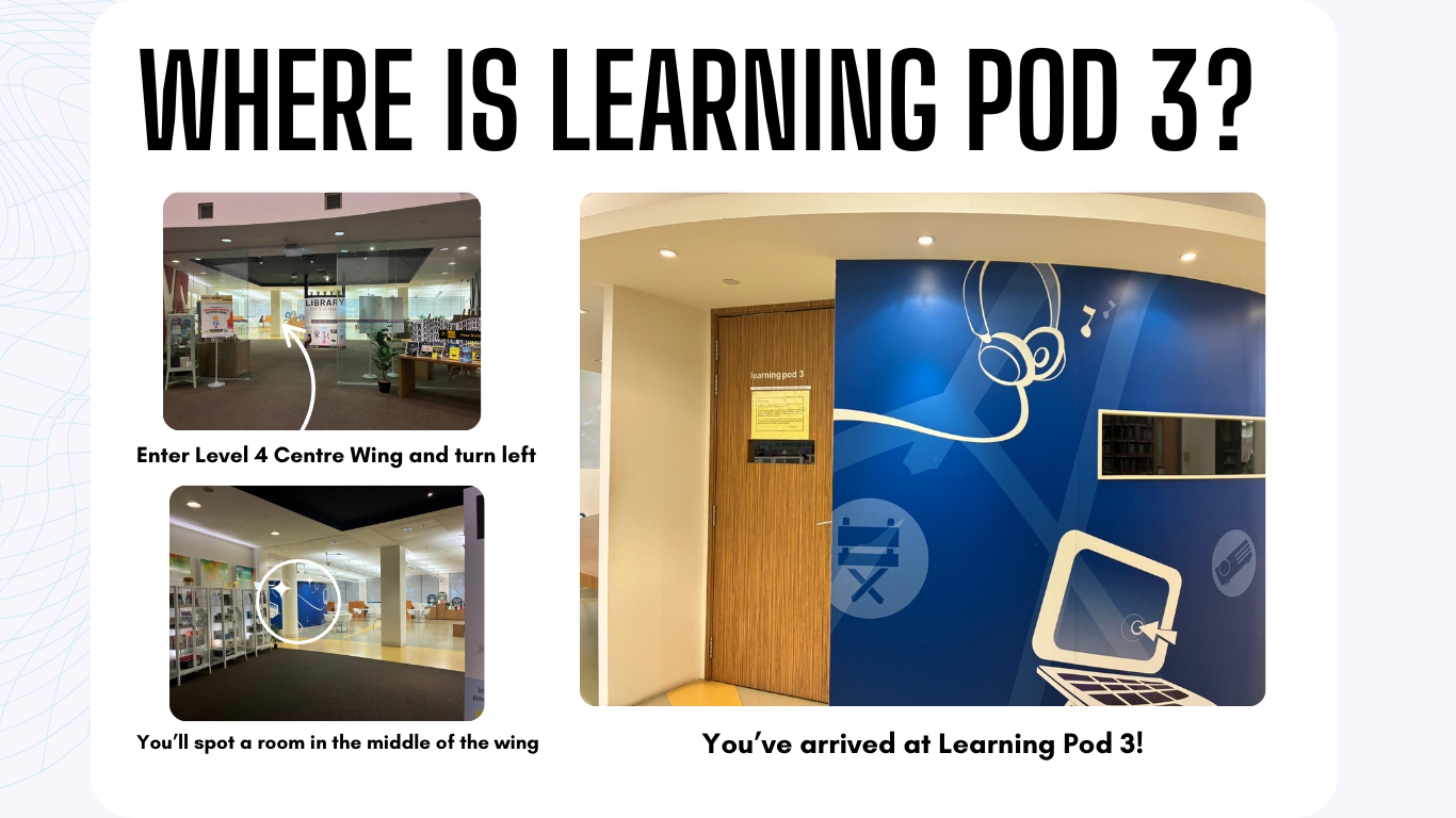 Photo directions of how one can find learning pod 3.